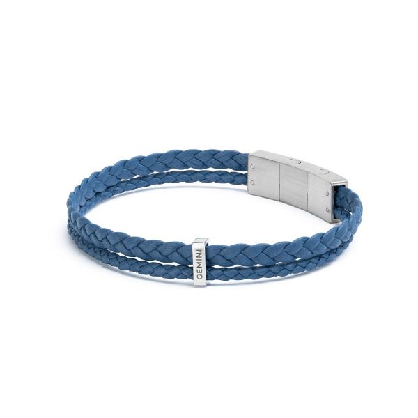 Doppeltes hellblaues Armband aus italienischem Nappaleder mit versilberter Oberfläche - Duo Light Blue
